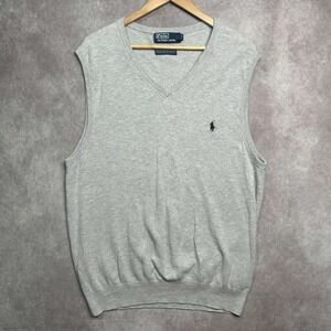 Vintage Polo Ralph Lauren Vest Jumper Men's 2XL Gray Cotton Cashmere Blend